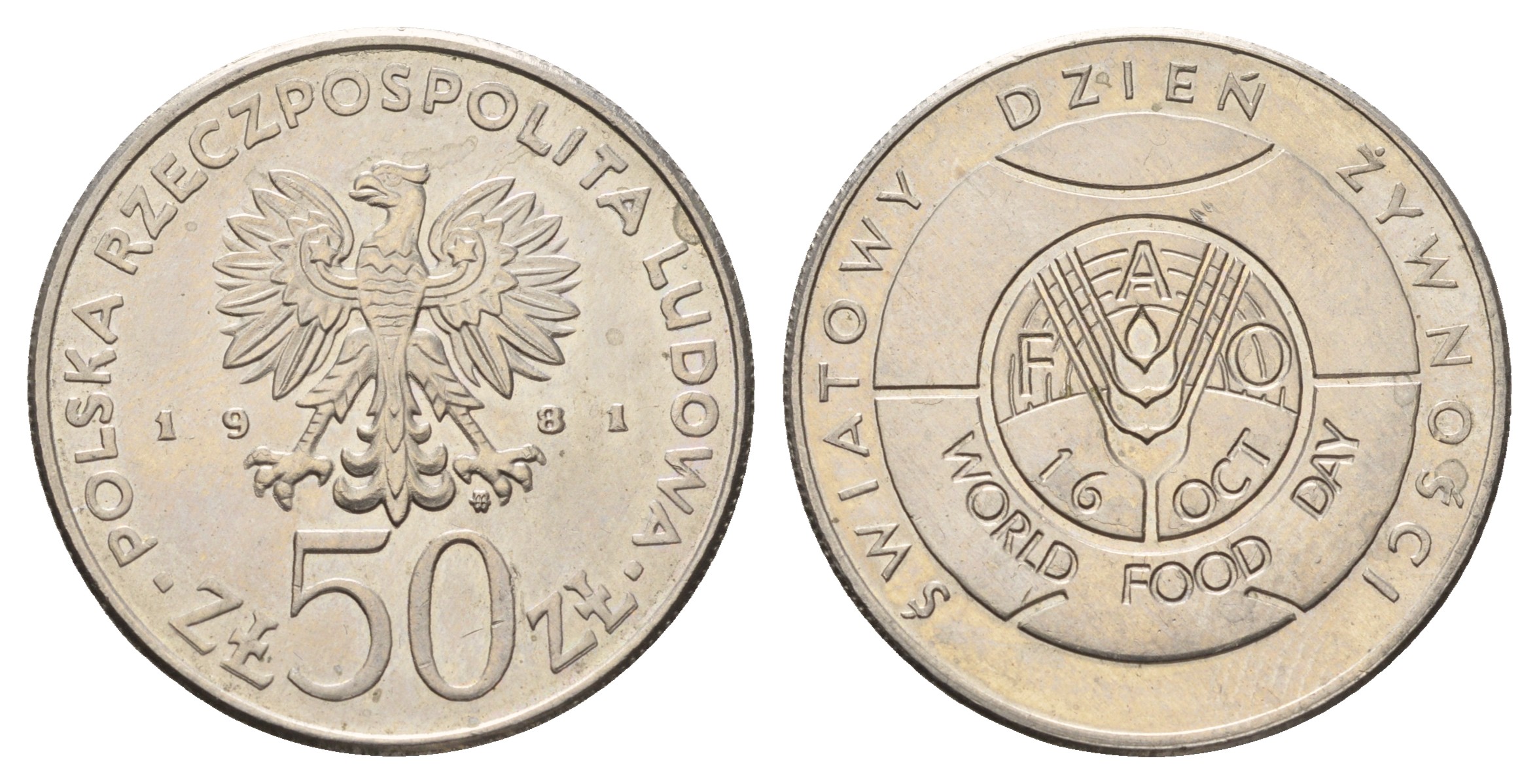 Польша 50 злотых 1981 Продовольственная программа - FAO KM 127 медно-никель UNC 4680-224