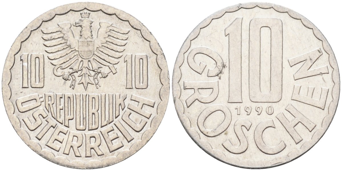 Австрия 10 грошей 1990 KM 2878 алюминий 4580-217