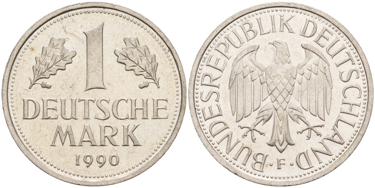 ФРГ 1 марка 1990 F KM 110, J. 385 медно-никель 4584-216