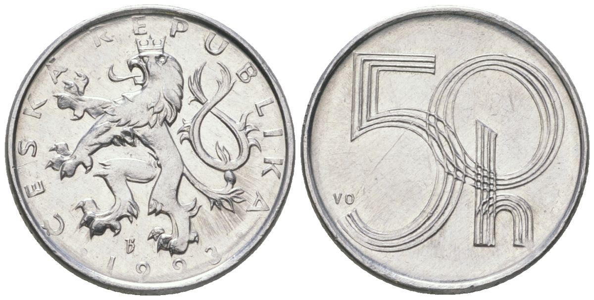 Чехия 50 геллеров 1993 b’ KM 3 алюминий aUNC 4528-448