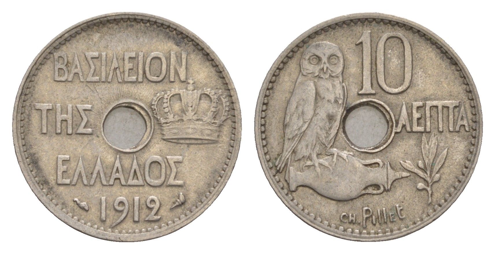 Греция 10 лепт 1912 Георг I (1863-1913), сова KM 63 никель 4655-352