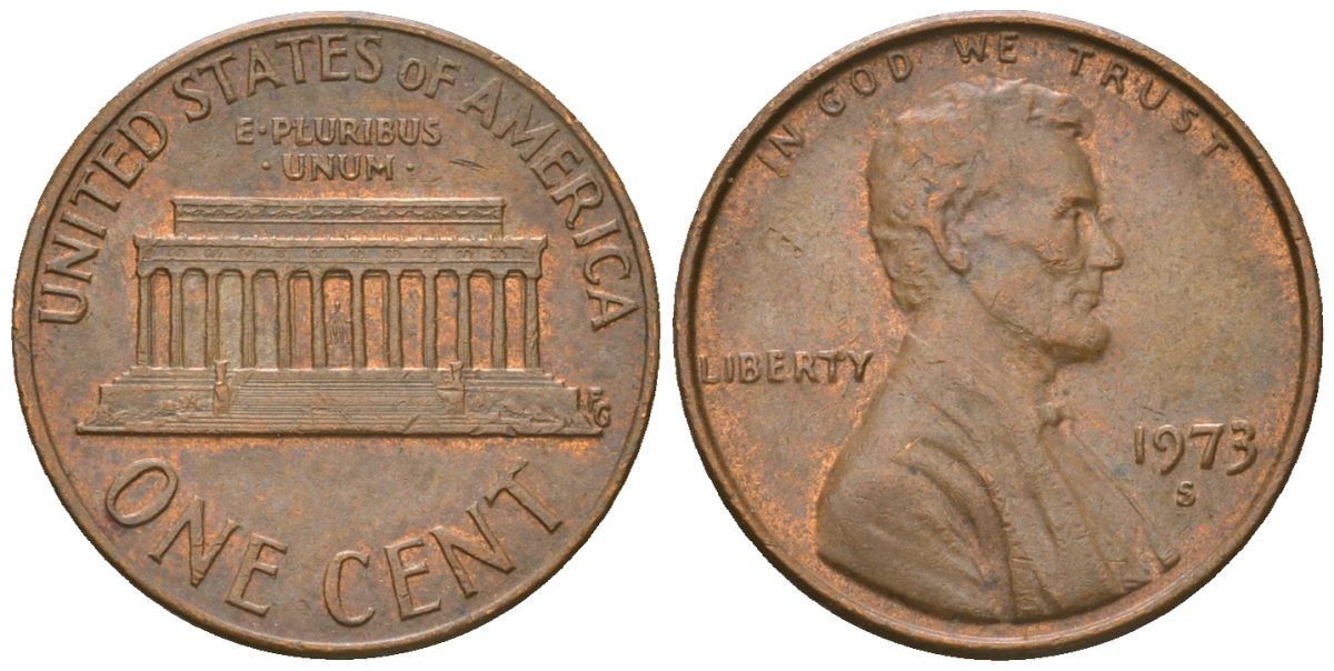 США 1 цент 1973 S (Сан-Франциско), Авраам Линкольн KM 201 медь цинк 4516-946