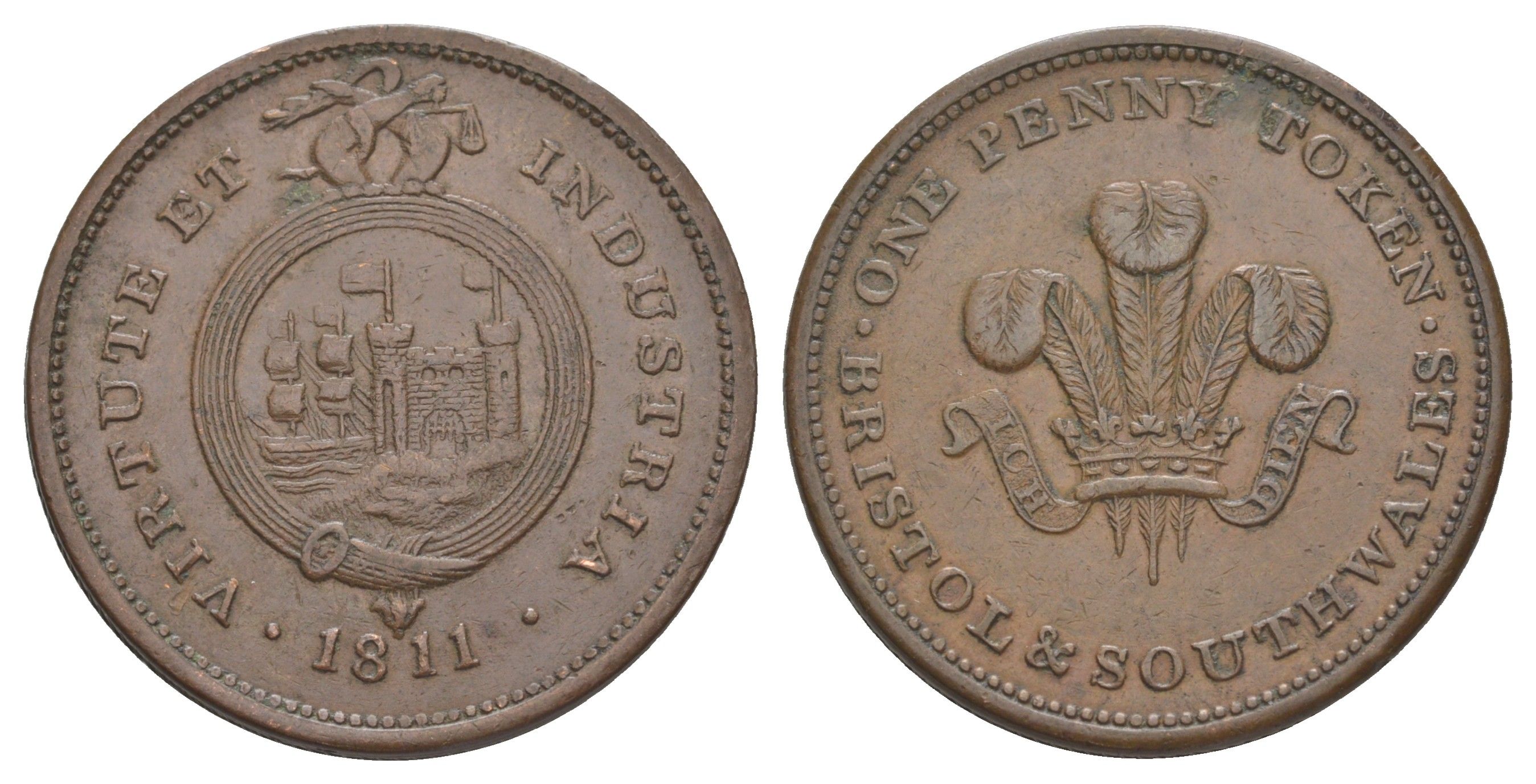 Великобритания, Бристоль и Южный Уэльс 1 пенни 1811 токен Withers 540 медь 3711-443