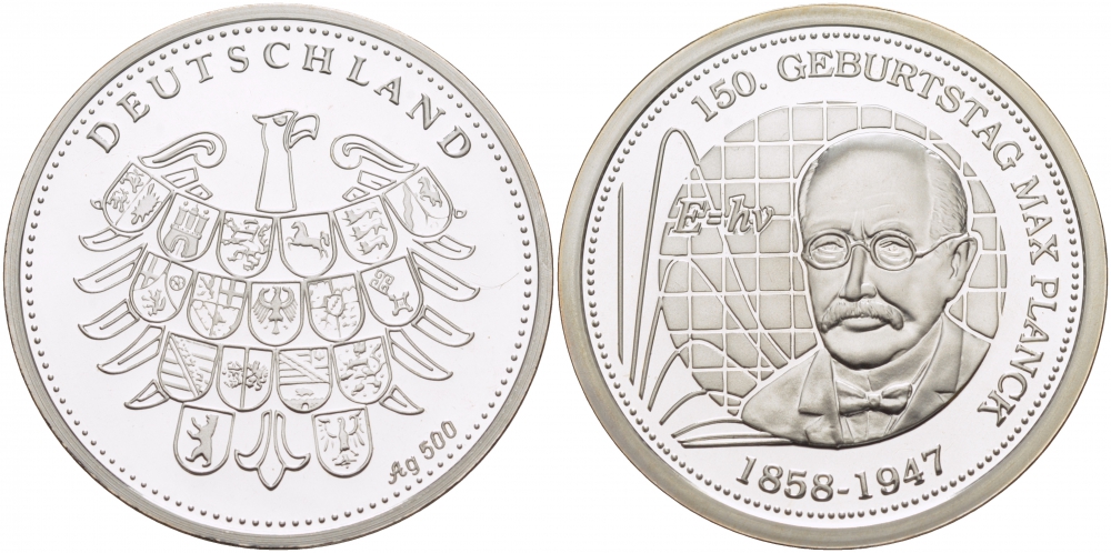 ФРГ медаль 2008 150 ЛЕТ МАКСУ ПЛАНКУ серебро PROOF 06-271-41
