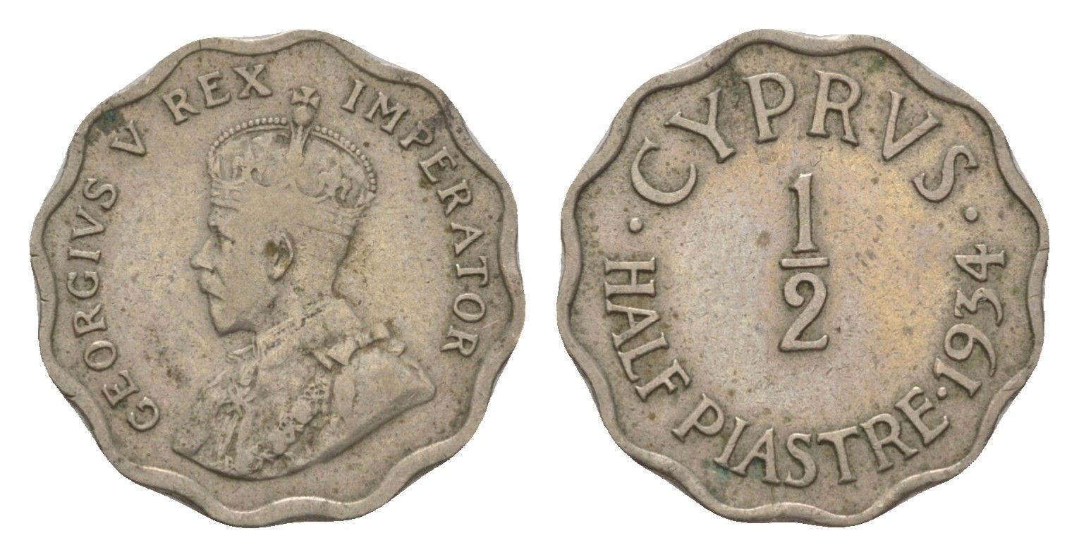 Кипр 1/2 пиастра 1934 KM 20 медно-никель 4627-622