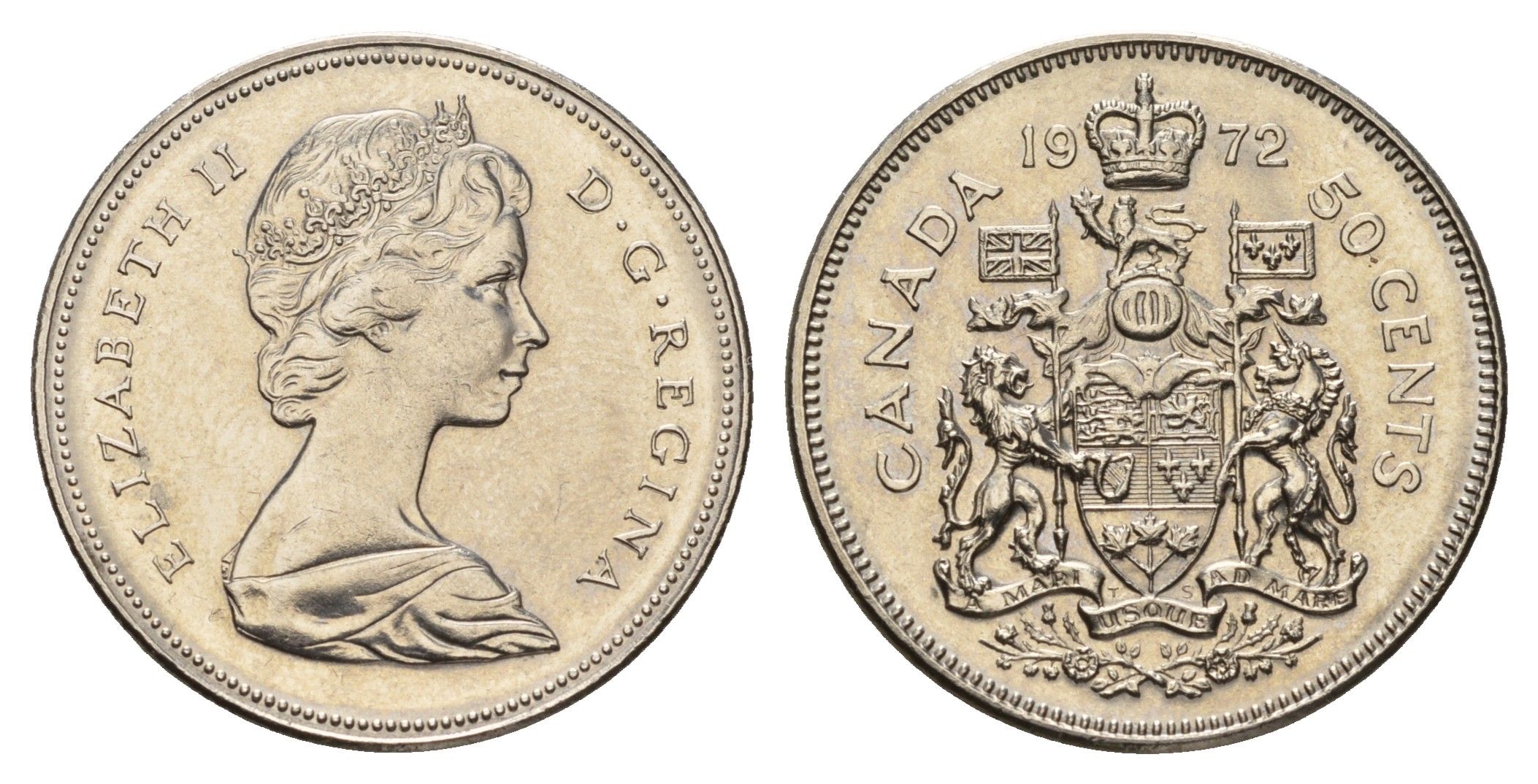 Канада 50 центов 1972 Елизавета II (1952-2022), герб KM 75.1 никель aUNC 110-923