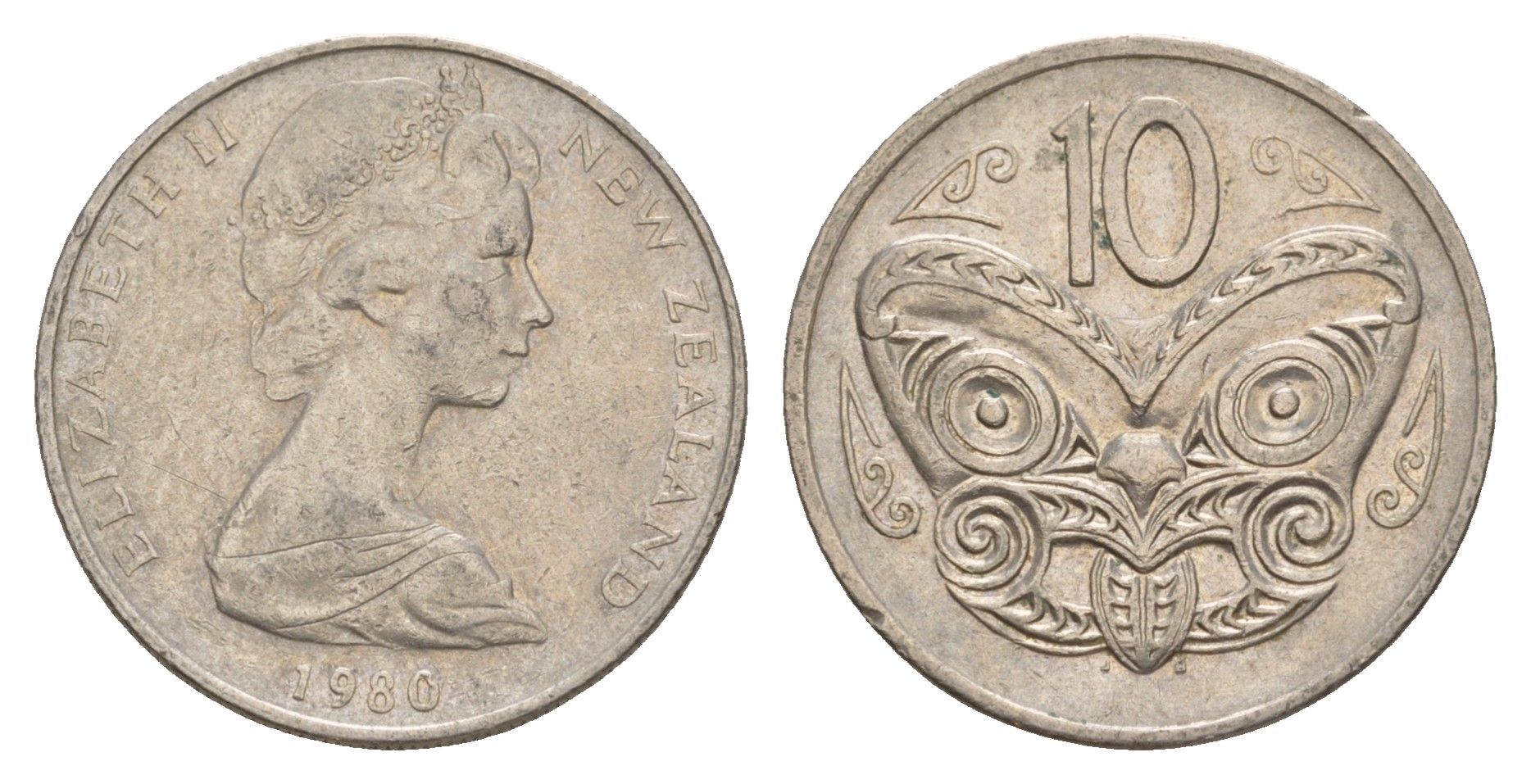 Новая Зеландия 10 центов 1980 KM 41.1 медно-никель 4179-1024
