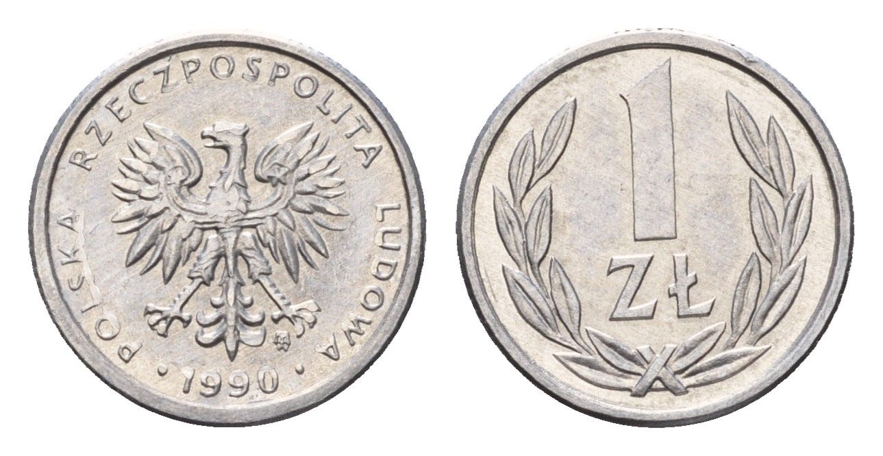 Польша 1 злотый 1990 Y 49.3 алюминий UNC 3458-729