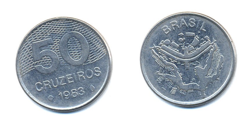 БРАЗИЛИЯ 50 КРУЙЗЕЙРО 1983 KM 594.1 сталь aUNC 51-4813