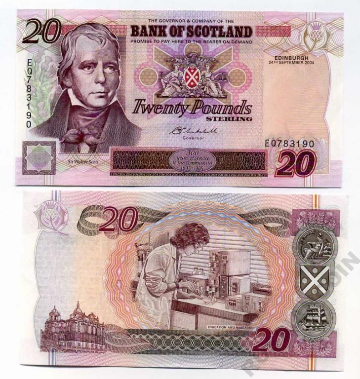 Шотландия 20 фунтов 2004 Bank of Scotland, 300 лет банку Шотландии Pick 121 e бумага UNC (пресс) 450-113-2