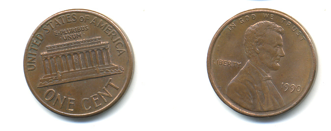 США 1 ЦЕНТ 1990 ЛИНКОЛЬН KM 201b цинк плакированный медью 179-434