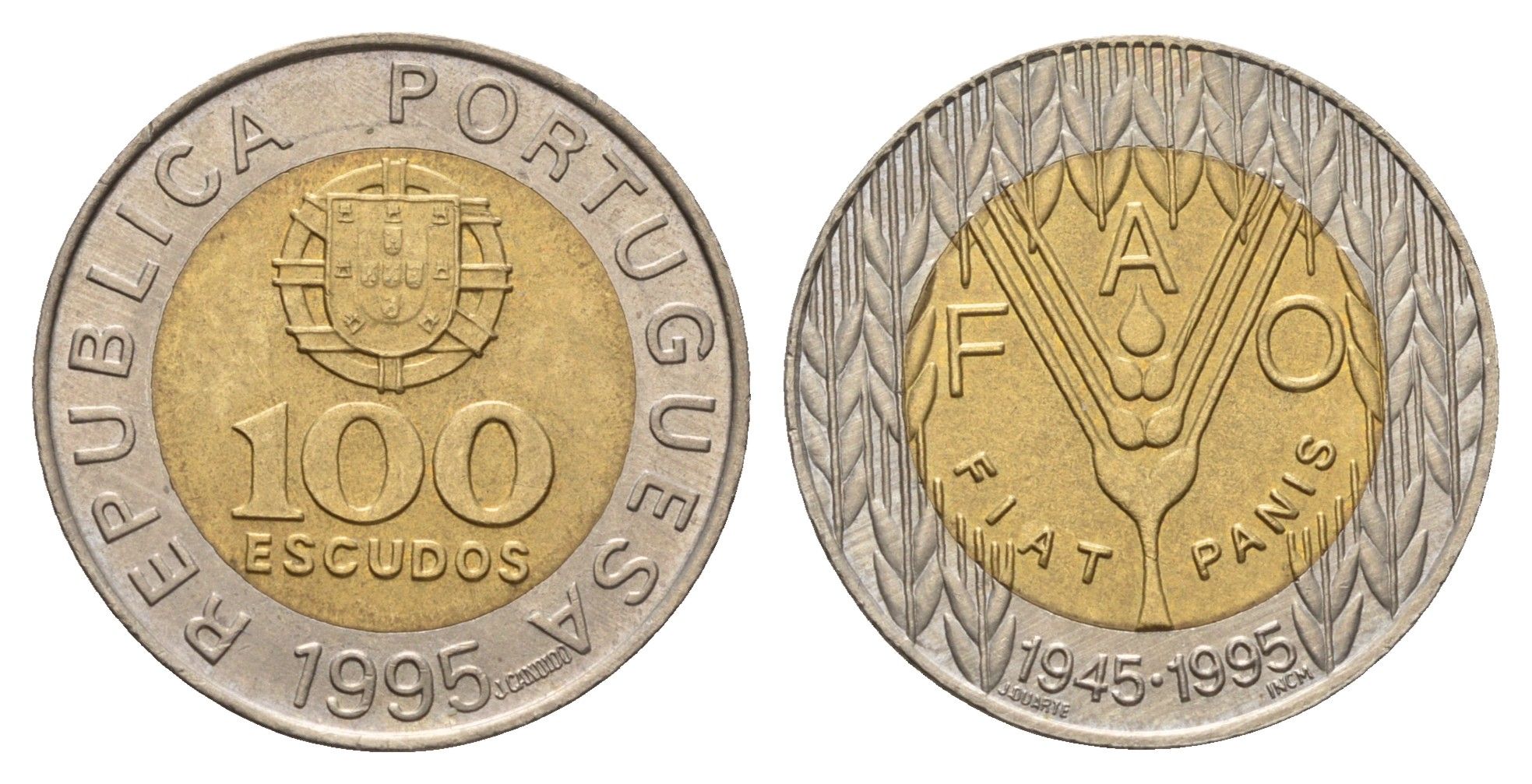 Португалия 100 эскудо 1995 50 лет продовольственной программе ФАО KM 678 биметалл UNC 4678-825