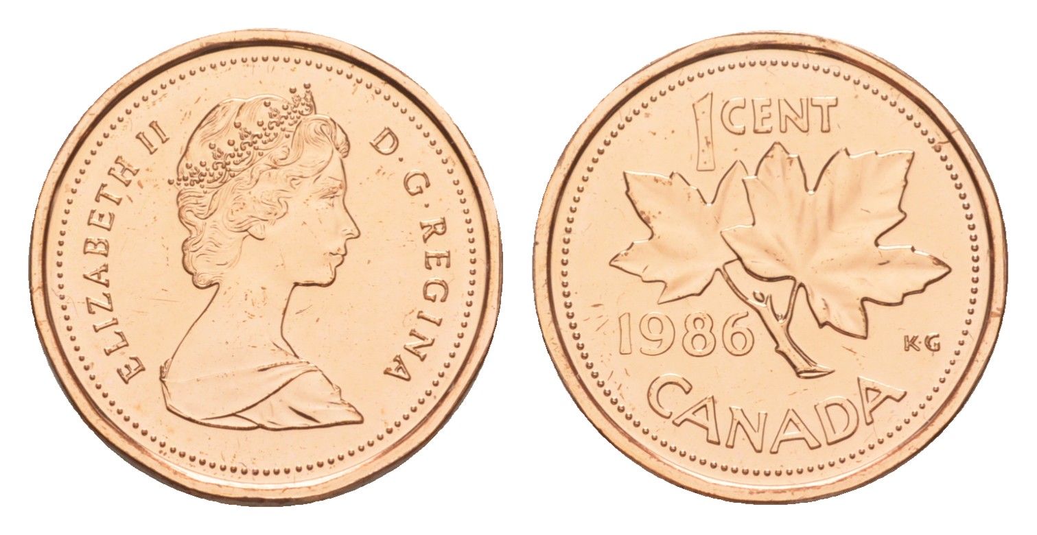 Канада 1 цент 1986 Елизавета II (1952-2022), кленовый лист KM 132 бронза PROOF-LIKE (BU) 4639-363