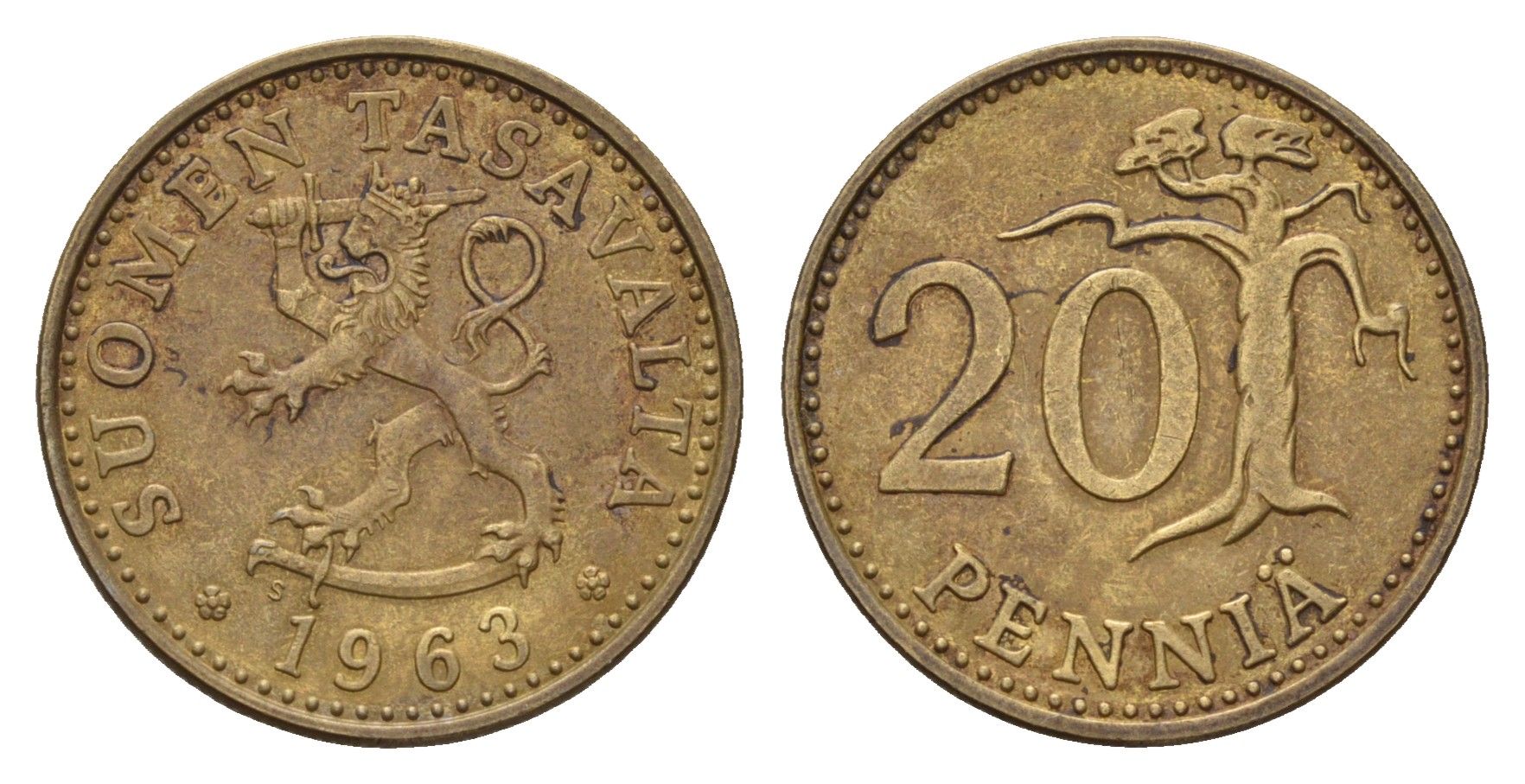 Финляндия 20 пенни 1963 KM 47 алюминиевая бронза 4617-545