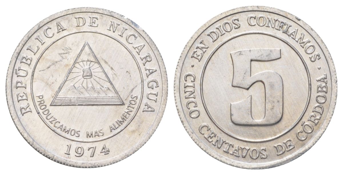 Никарагуа 5 сентаво 1974 KM 27 алюминий aUNC 4623-1227