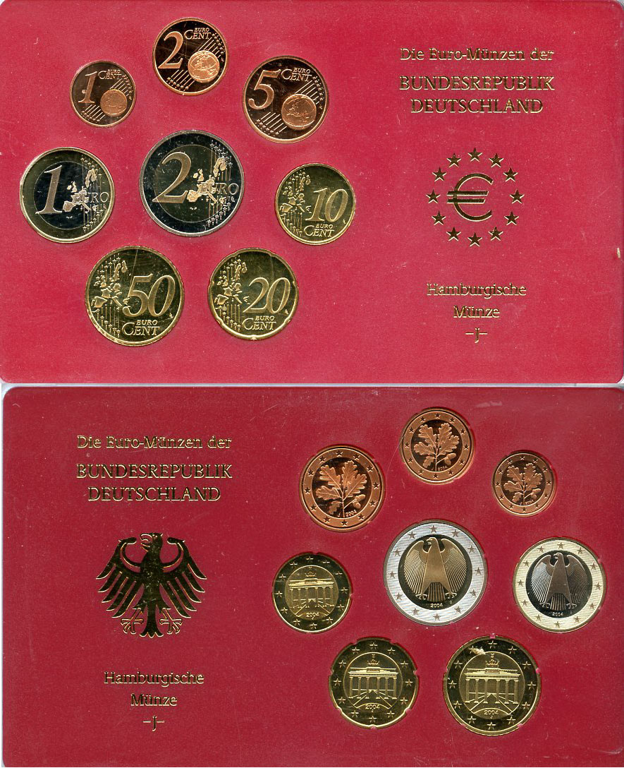 ФРГ государственный евронабор из 8 монет 2004 J KM PS 169   PROOF  8-2-04-05