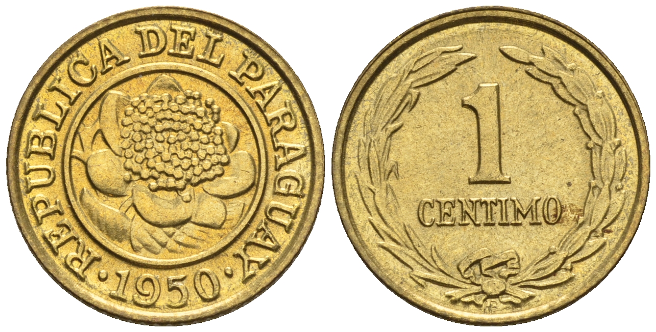 Парагвай 1 сентимо 1950  KM 20 алюминиевая бронза  aUNC  220-1038