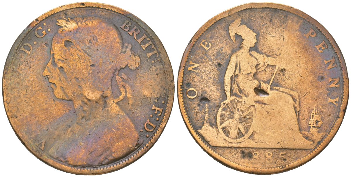 Великобритания 1 пенни 1885 Виктория (1837-1901) KM 755, Spink 3954 бронза 221-1143