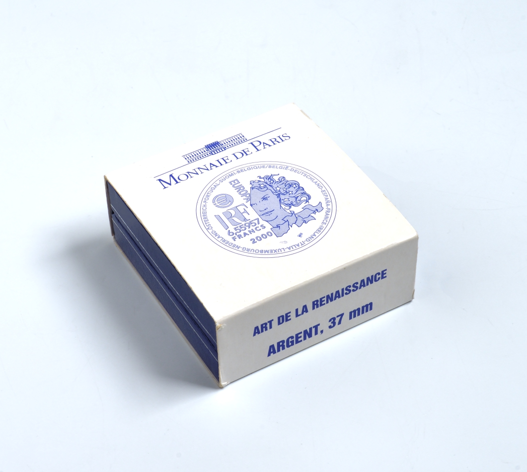 Франция 1 евро = 6,55957 франков 2000 архитектура Ренессанса (XV-XVI веков) в оригинальной коробке, с сертификатом KM 1225 серебро PROOF 4-3-3-14