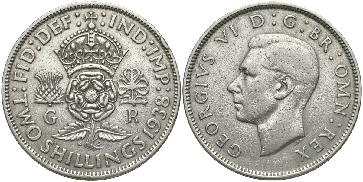 Великобритания 2 шиллинга (флорин) 1938 Георг VI (1936-1952) KM 855, Spink 4081 серебро 4403-1246