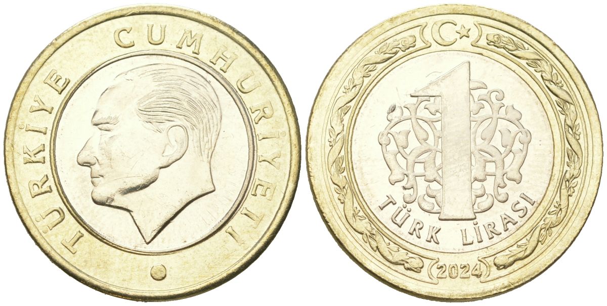 Турция 1 лира 2024 KM?1575 биметалл UNC 68-1157