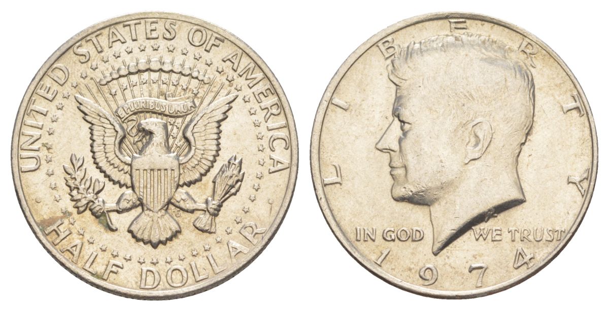 США 1/2 доллара (50 центов) 1974 Джон Кеннеди KM 202b медь плакированная медно-никелем aUNC 4536-843