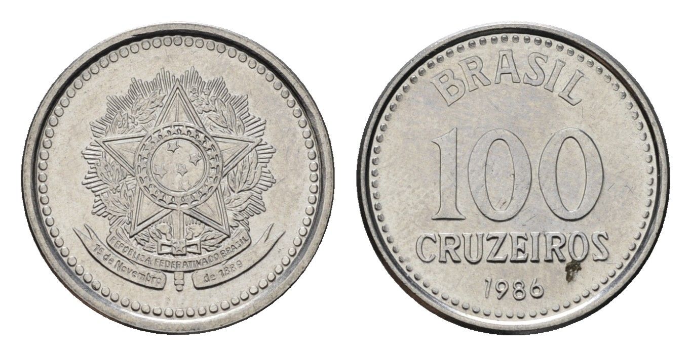 Бразилия 100 крузейро 1986 KM 595 нержавеющая сталь UNC 4154-138