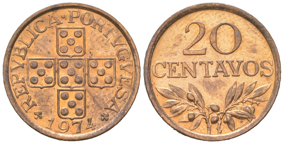 Португалия 20 сентаво 1974 KM 595 бронза UNC 4151-214