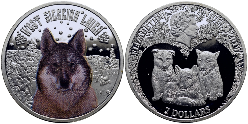 Ниуэ 2 доллара 2014 Западносибирская лайка медно-никель PROOF 1068-2-21