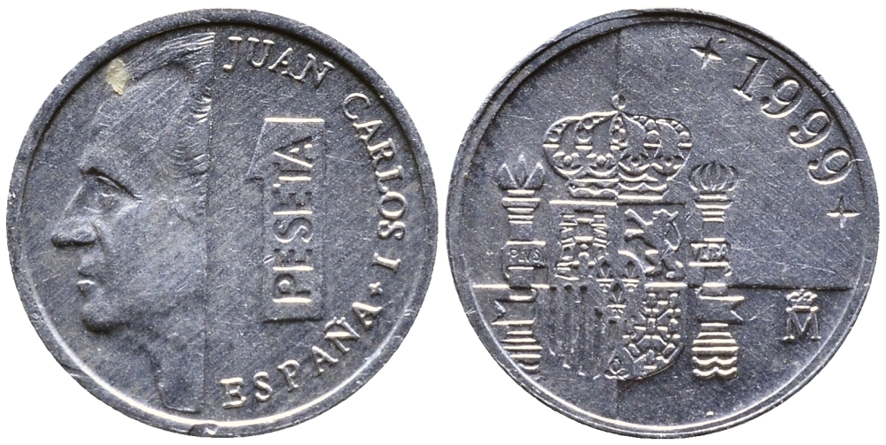 ИСПАНИЯ 1 ПЕСЕТА 1999 ХУАН КАРЛОС I (1975-) KM 832 алюминий 54-442