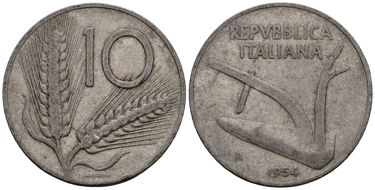 Италия 10 лир 1954 KM 93 алюминий 4177-845