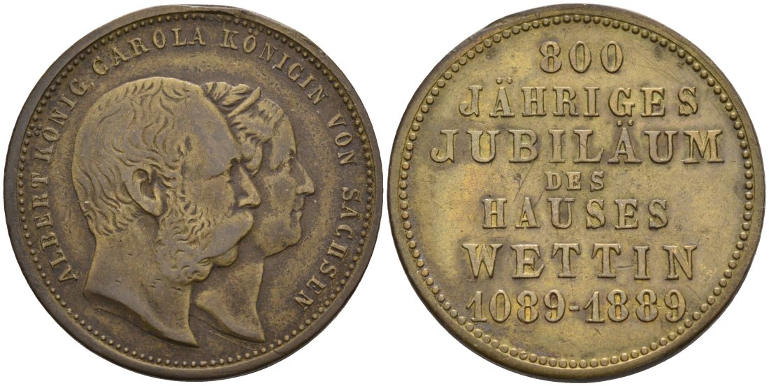 Саксония медаль 1889 800 ЛЕТ ДОМУ ВЕТТИНГОВ (1089-1889), диаметр 26 мм. жёлтый металл 190-953