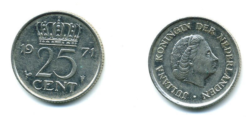 НИДЕРЛАНДЫ 25 ЦЕНТОВ 1971 ЮЛИАНА KM 183 никель 76-519