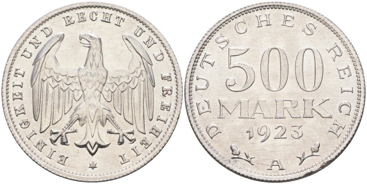 Германия 500 марок 1923 А KM 36, J.305 алюминий UNC 4587-432
