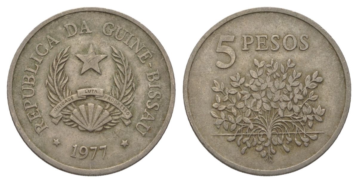 Гвинея-Бисау 5 песо 1977 KM 20 медно-никель 4626-547