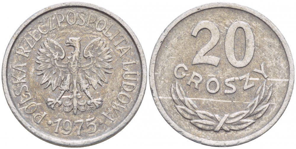 ПОЛЬША 20 ГРОШЕЙ 1975 MW KM А47 алюминий 4532-449