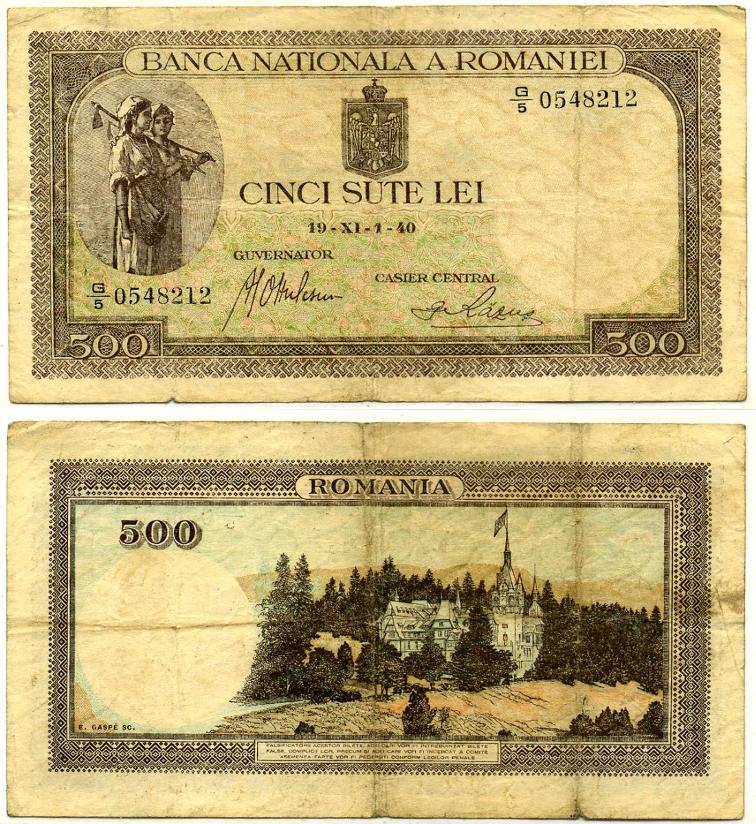 Румыния 500 леев 1940 крестьянки, замок Пелеш Pick 51 а бумага 6293-11-3-2