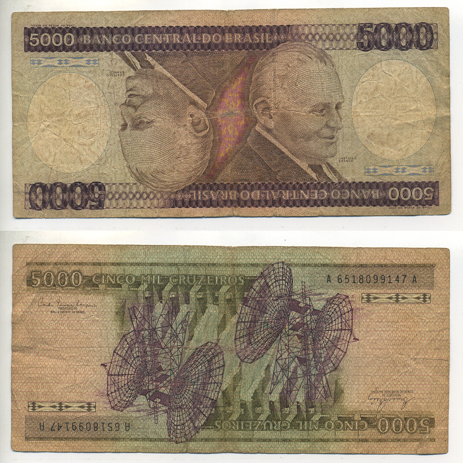 БРАЗИЛИЯ 5000 КРУЗЕЙРО 1981 ПОДПИСЬ 20, УМБЕРТУ КАСТЕЛО-БРАНКУ, ПРЕЗИДЕНТ БРАЗИЛИИ Pick 202a бумага 6299-13-1