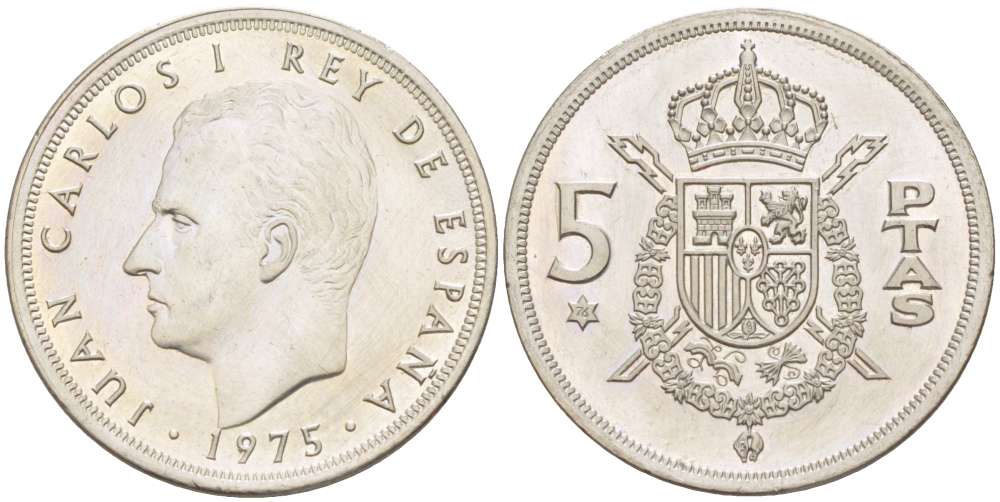 Испания 5 песет 1975 (76) Хуан Карлос I (1975-2014) KM 807 медно-никель 4519-926