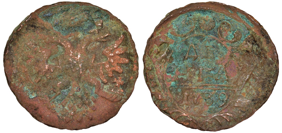 Россия 1 деньга 1739 медь 51-3434