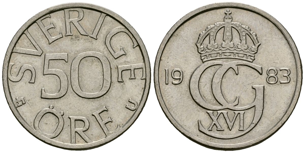Швеция 50 эре 1983 Карл XVI Густав (1973- ) KM 855 медно-никель 4167-353