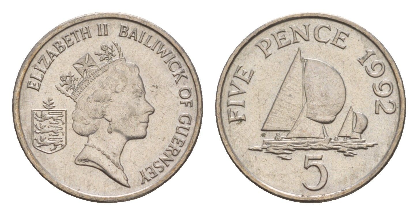 Гернси 5 пенсов 1992 KM 42.2 медно-никель aUNC 4659-566
