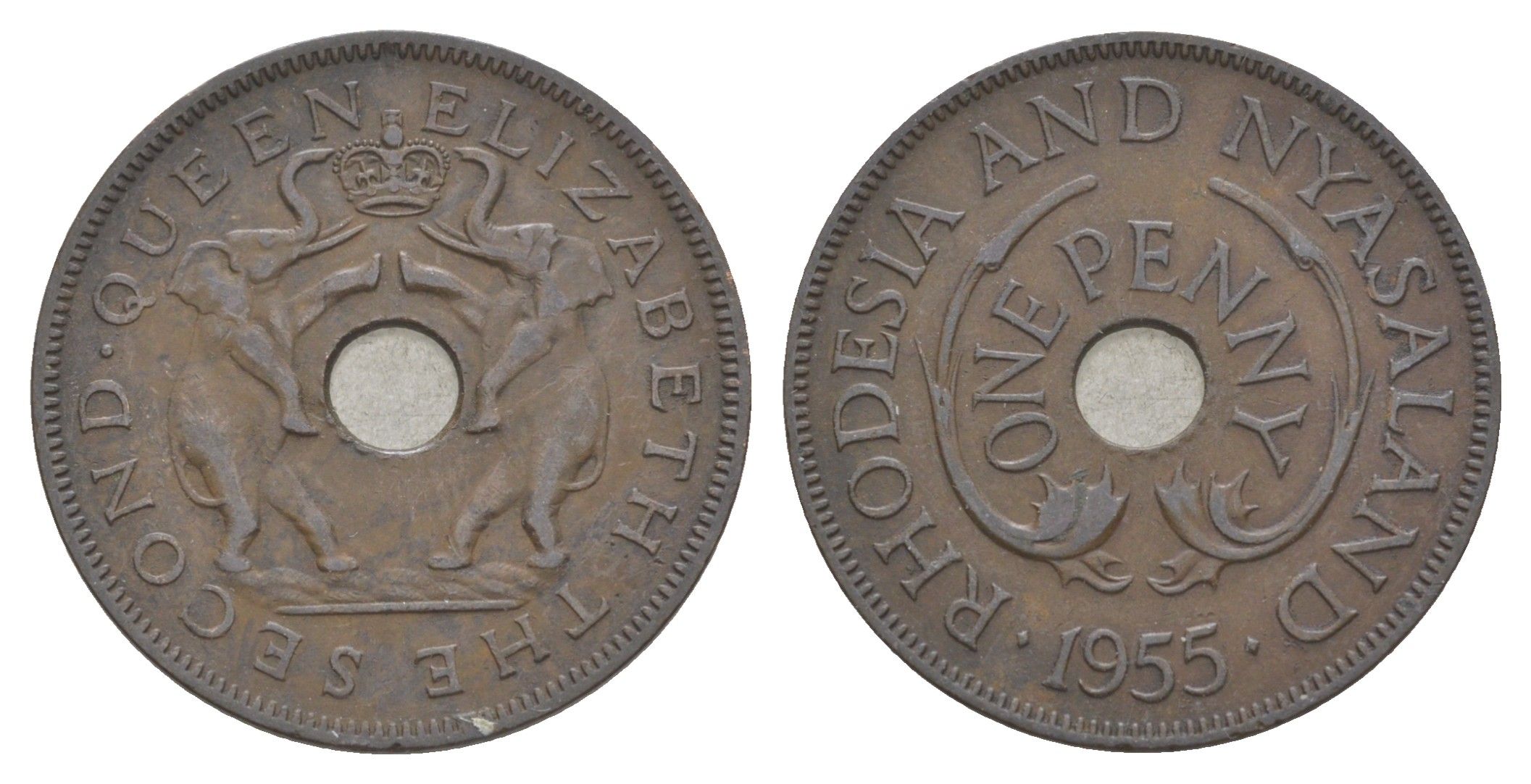 Родезия и Ньясаленд 1 пенни 1955 Елизавета II (1952-2022) KM 2 бронза 4179-654