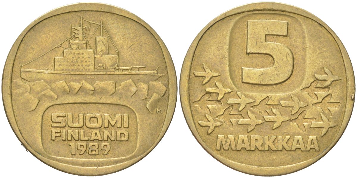 Финляндия 5 марок 1989 M KM 57 алюминиевая бронза 4142-1042