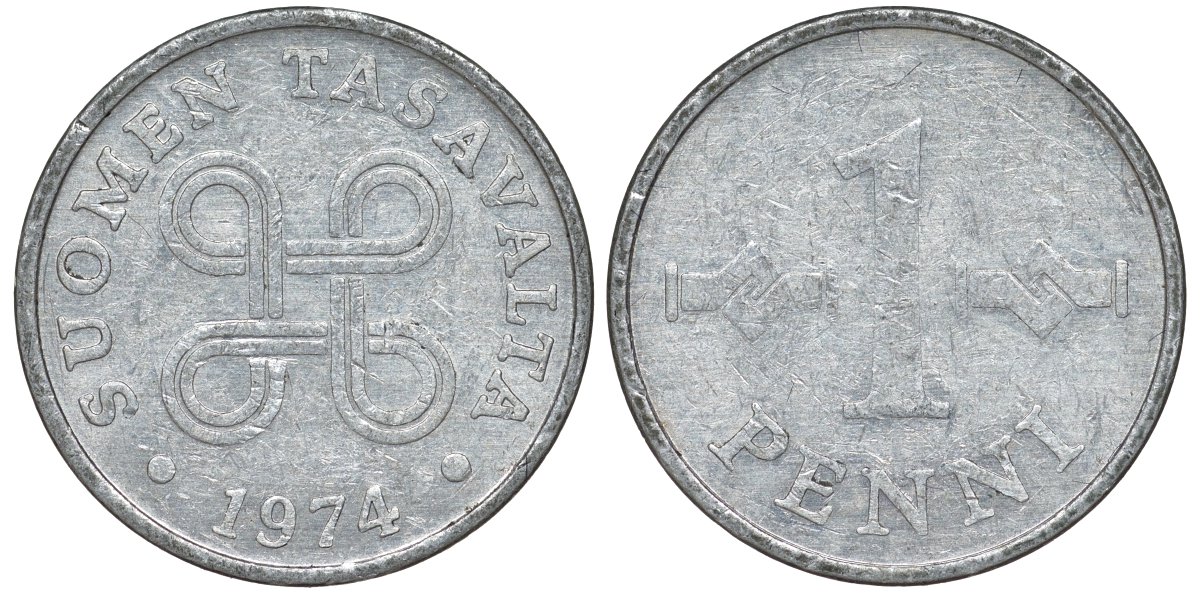Финляндия 1 пенни 1974 KM 44a алюминий 4173-658