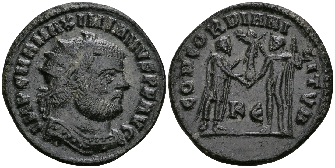 Римская Империя двойной денарий 295 - 299 Максимиан Геркулий CONCORDIA MILITVM Кизик Good Very fine RIC 15b бронза 1073-3-7-1
