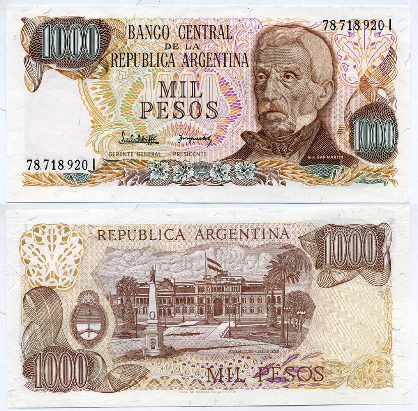 Аргентина 1000 песо 1982 серия I 78718, Генерал Сан Мартин Pick 304d бумага UNC (пресс) 6294-56-3