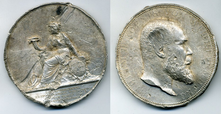 Вюртемберг медаль 1891-1918 за успешную работу в сельском хозяйстве, d 65 мм, 145,9 гр серебро 1072-3-11