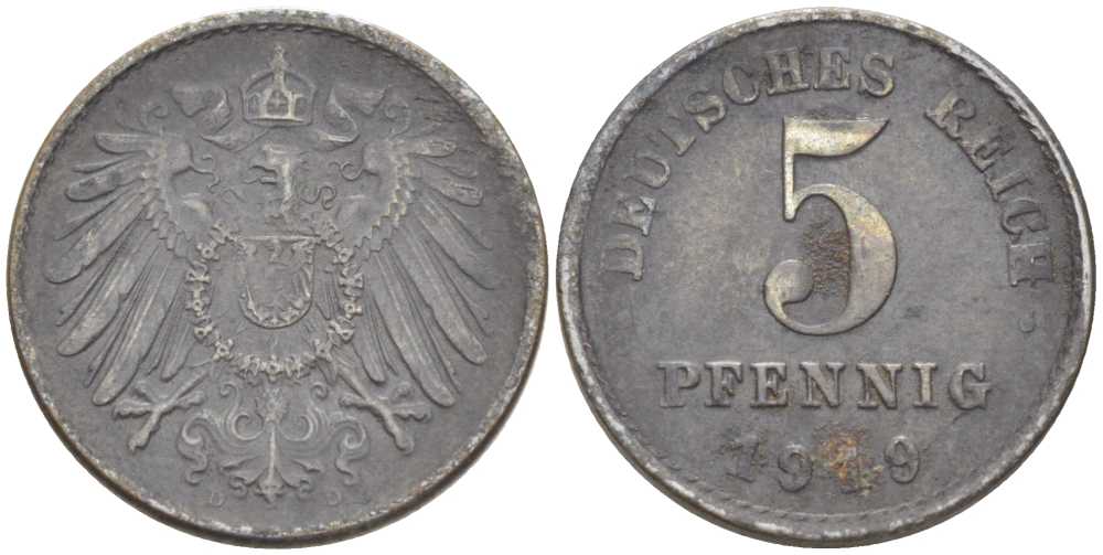 ГЕРМАНИЯ 5 ПФЕННИГОВ 1919 D KM 19, J. 297, Weege 5 железо 206-725