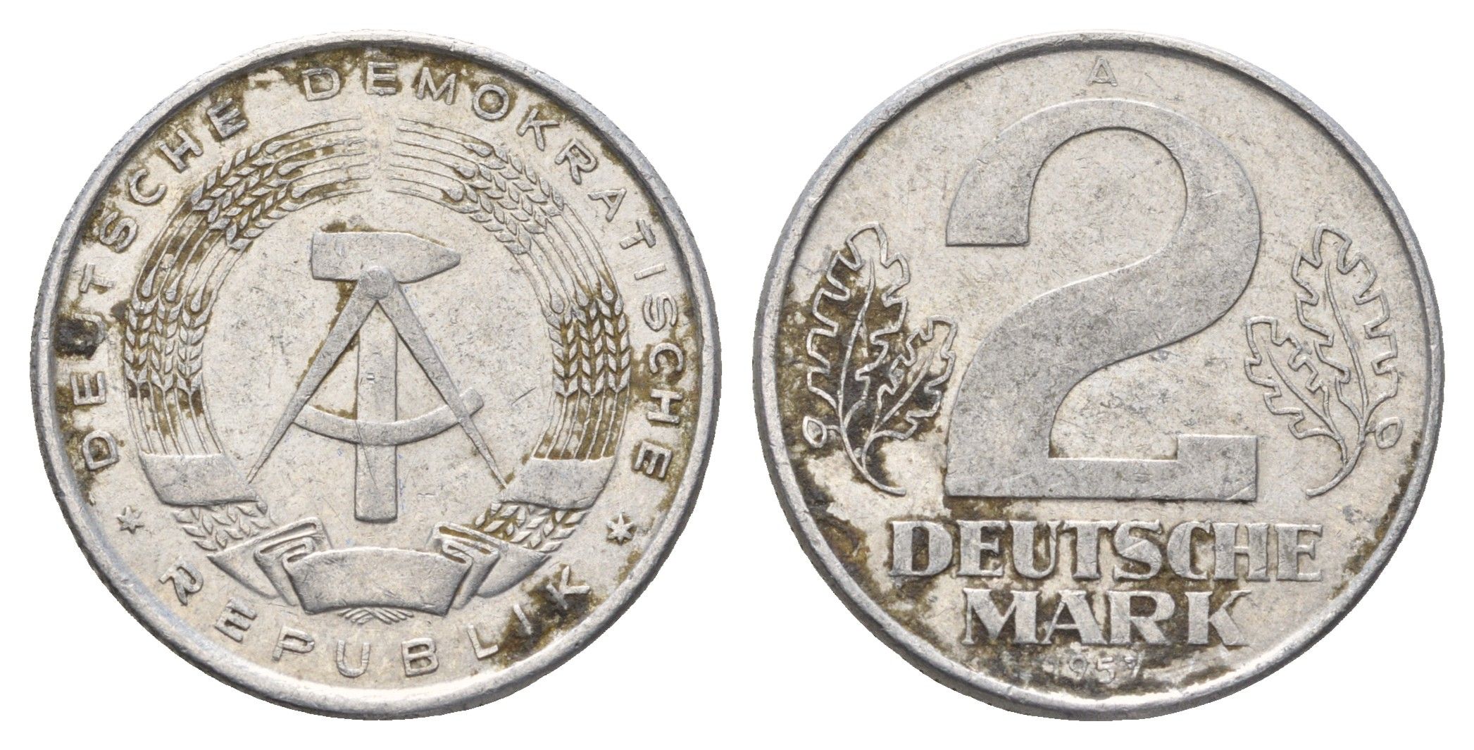 ГДР 2 марки 1957 A KM 14 алюминий 190-1223